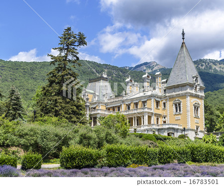 Massandra Palace, Massandra, Yalta, Crimea, Gurzuf, Russian, Gothic castle and a field of lavender. 16783501