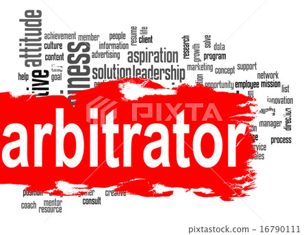 Arbitrator word cloud with red banner 16790111