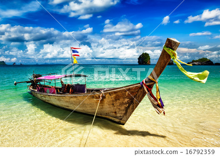 Long tail boat on beach, Thailand Long tail boat on beach, Thailand 16792359