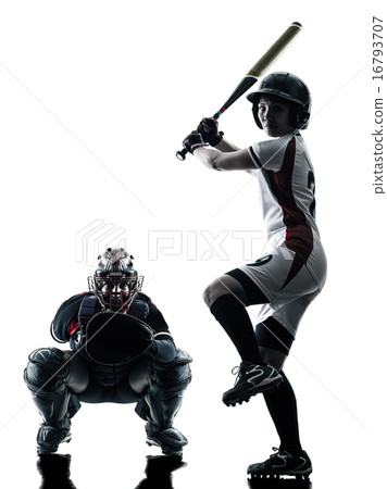 women playing softball players silhouette isolated 16793707