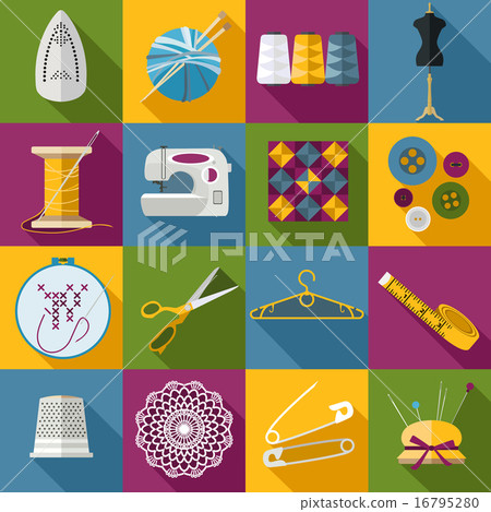 Handmade and sewing icons set. Flat style... - Stock Illustration ...