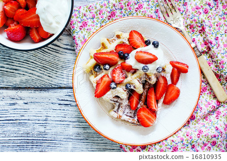 waffles with fresh berries and cream waffles with fresh berries and cream 16810935