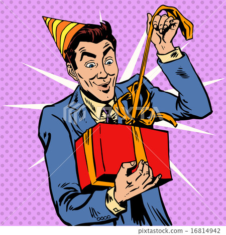 Male birthday unpacks the gift 16814942