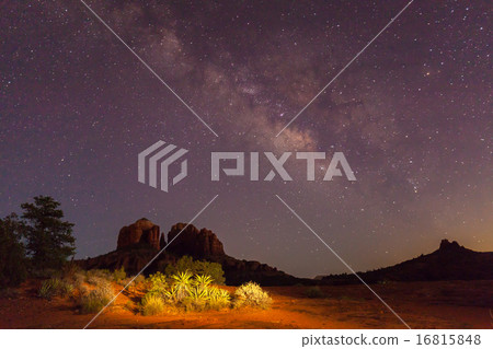 Stock Photo: Milky Way Over Cathedral Rock Sedona Arizona