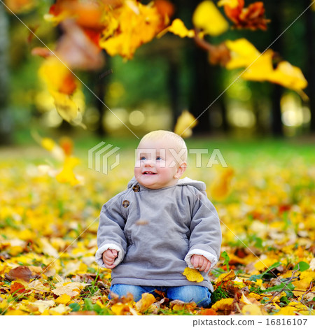 Happy little baby in the autumn park Happy little baby in the autumn park 16816107