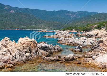 Corsica island, wild coastal landscape with stones 16816157