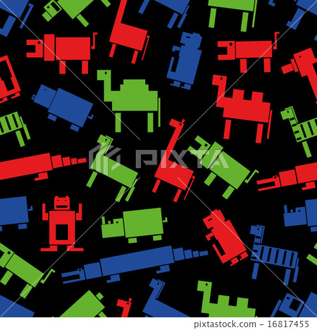 red green blue digital retro animals pattern eps10 red green blue digital retro animals pattern eps10 16817455