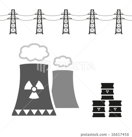 nuclear power plant and radioactive barrels eps10 nuclear power plant and radioactive barrels eps10 16817458