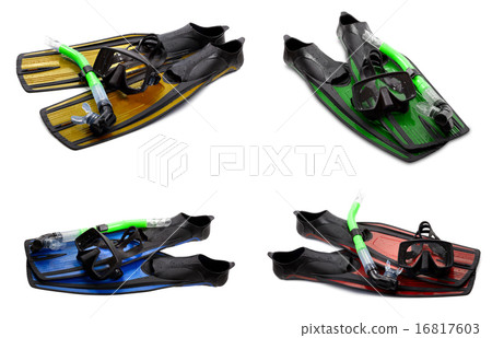 Set of multicolor swim fins, mask and snorkel 16817603