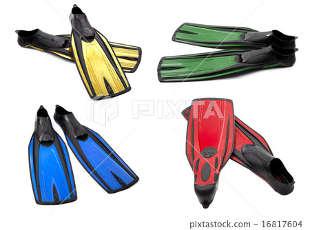 Set of multicolor swim fins for diving on white 16817604