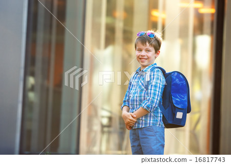 Portrait of cute school boy with backpack Portrait of cute school boy with backpack 16817743