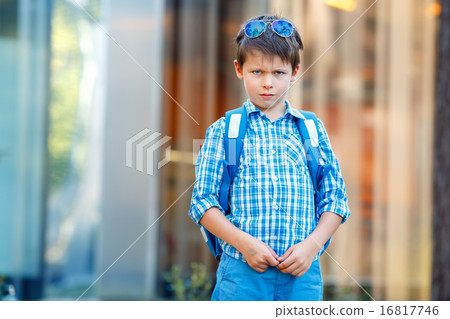 Portrait of cute school boy with backpack Portrait of cute school boy with backpack 16817746