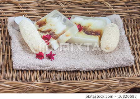 Homemade soap and luffa 16820685