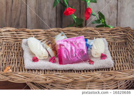 Homemade soap and luffa 16820686