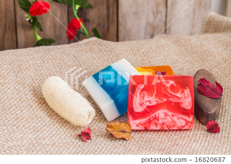 Homemade soap and luffa 16820687