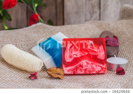 Homemade soap and luffa 16820688