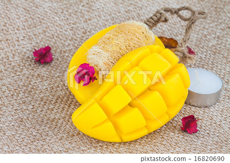 Homemade soap and luffa 16820690