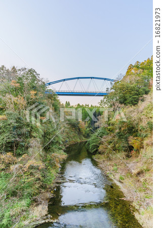 從在Yoro谷的鮑橋樑看的風景在秋天 16821973