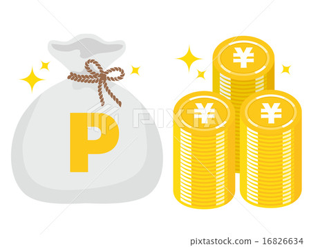 點硬幣山和P標記錢袋子，灰色 16826634