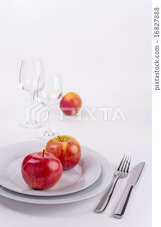 Vertical celebration table set apples on white 16827888