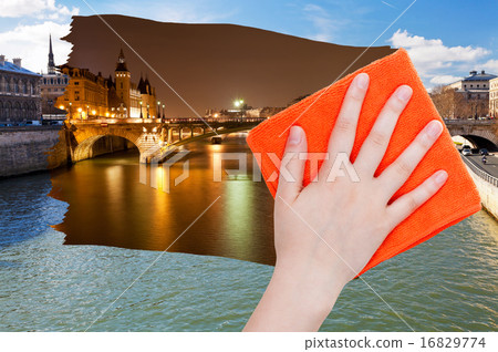 hand deletes day view of Paris by orange cloth hand deletes day view of Paris by orange cloth 16829774