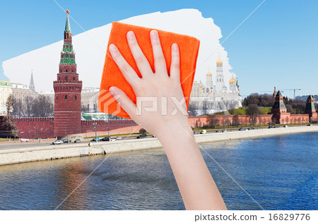 hand deletes summer view of Moscow by orange cloth hand deletes summer view of Moscow by orange cloth 16829776