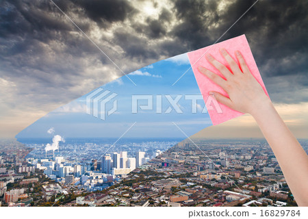 hand deletes dirty city by pink cloth hand deletes dirty city by pink cloth 16829784