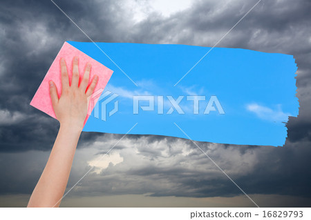 hand deletes storm clouds by pink cloth hand deletes storm clouds by pink cloth 16829793