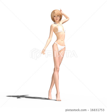 White swimwear female perming 3DCG illustration material 16831753
