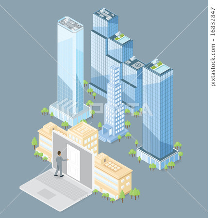 Vector 3d Flat Isometric Office Building - Stock Illustration [16832847 ...