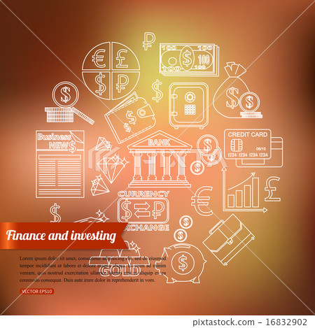 Finance and investing outline icons set over blurred background with place for text.  16832902