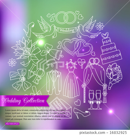 Wedding outline icons set over blurred shining background with place for text. Wedding outline icons set over blurred shining background with place for text. 16832925