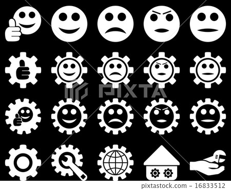 Settings and Smile Gears Icons Settings and Smile Gears Icons 16833512