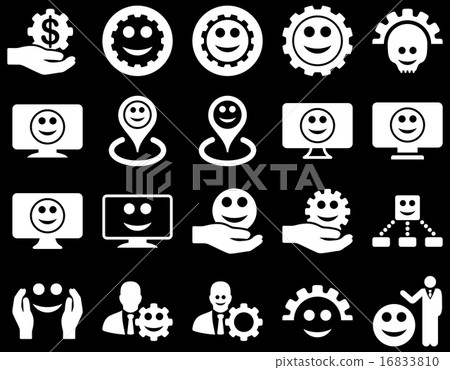 Tools, gears, smiles, map markers icons. Tools, gears, smiles, map markers icons. 16833810