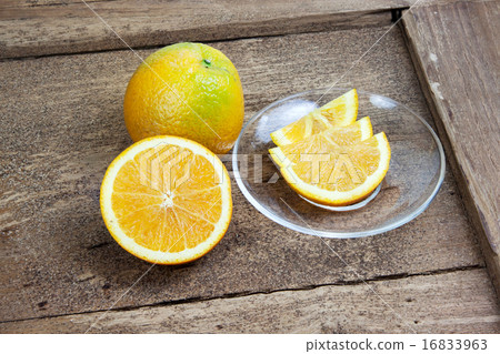 Orange sliced in half and thinly sliced Orange sliced in half and thinly sliced 16833963