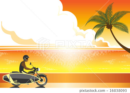 運行沿一輛摩托車的海岸的衝浪者有衝浪板的 16838093