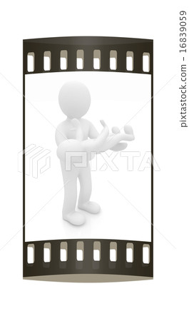 3d man holds a baby on hands. The film strip 16839059