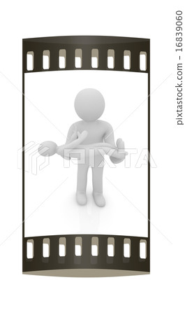 3d man holds a baby on hands. The film strip 16839060
