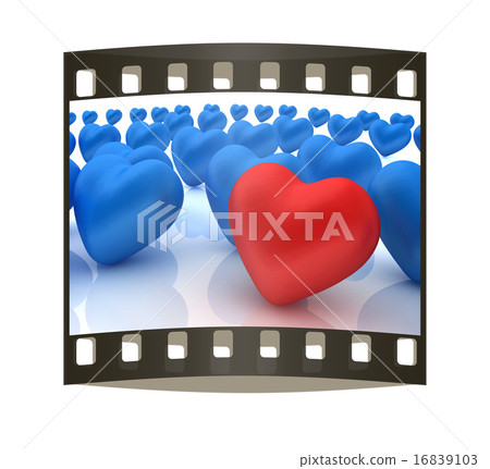 One red heart standing out in crowd. film strip One red heart standing out in crowd. film strip 16839103