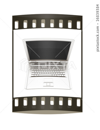 Laptop computer with black screen. The film strip 16839384