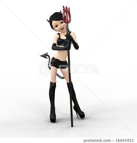 Cute demon Deformed perming 3DCG illustration material 16843952