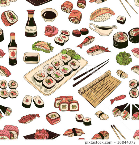 Colored Sushi and rolls seamless pattern 16844372
