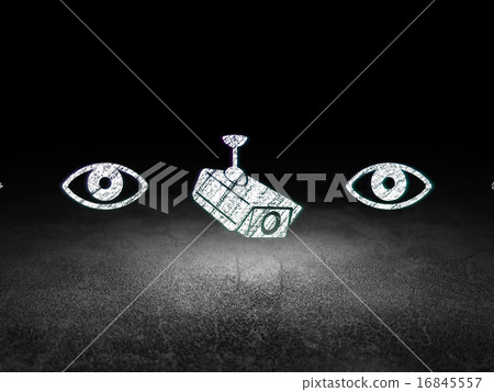 Security concept: cctv camera icon in grunge dark room 16845557