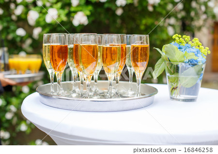 Dish with champagne and wine glasses Dish with champagne and wine glasses 16846258