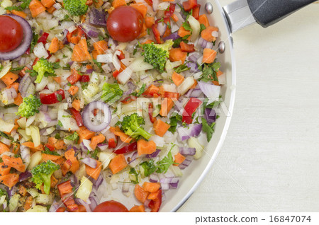 Vegetable salad on a pan ready to be cooked 16847074