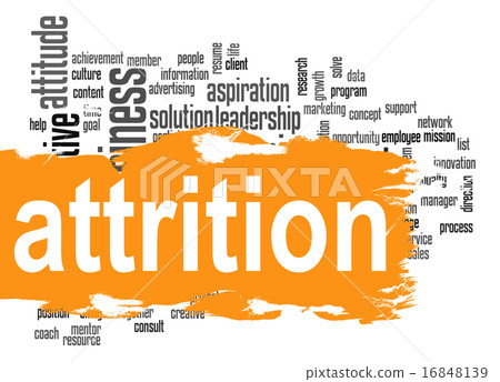 Attrition word cloud with orange banner Attrition word cloud with orange banner 16848139