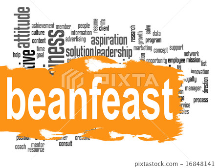 Beanfeast word cloud with orange banner Beanfeast word cloud with orange banner 16848141