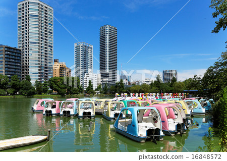 休閒船在上野的非Ninomiyake池塘和藍天 休閒船在上野的非Ninomiyake池塘和藍天 16848572