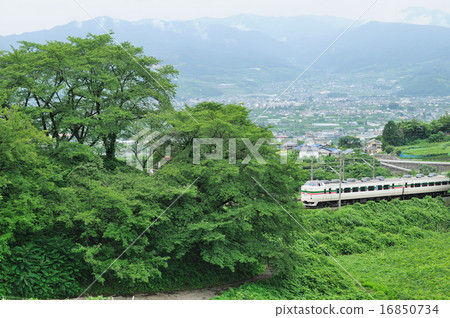 JR Chuo Line Temporary Limited Express Series 189 Azusa going in the deep green of Koshu city in Yamanashi Prefecture 16850734