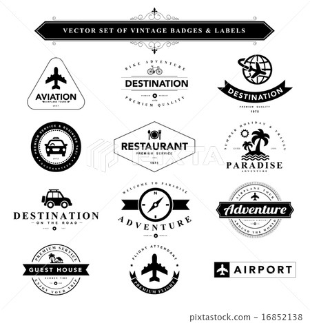 Set of black & white vintage badges and labels 16852138